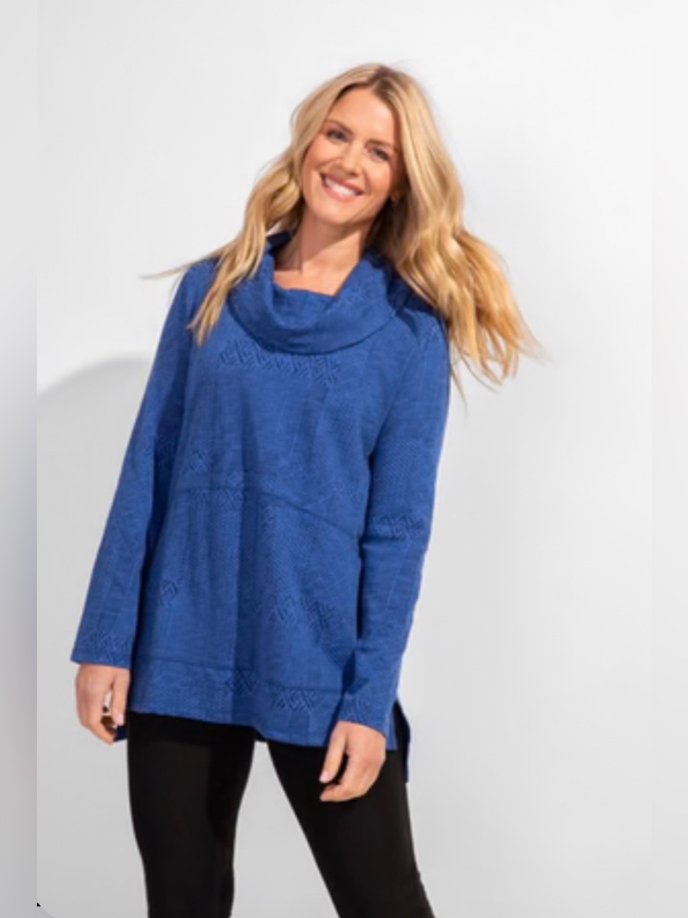 Escape by Habitat Blue Eclipse Cowl Neck Cotton Tunic Top size XL lagenlook